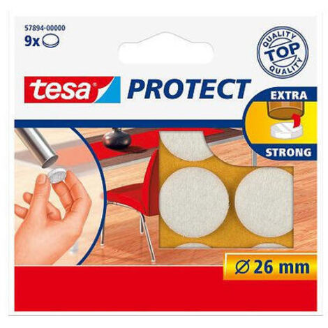 TESA PROTECT - PROTECTOR DE FIELTRO (26 MM DE DIÁMETRO, 9 UNIDADES), COLOR BLANCO