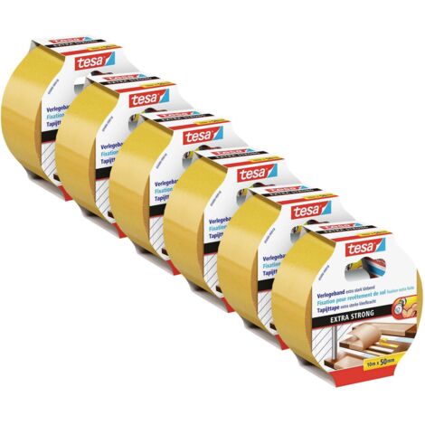 Tesa – Ruban adhésif double-face 5686 extra fort – Largeur 50 mm – Longueur 10 m – Pour surfaces humides et chauffage au sol – Lot de 6 rouleaux - MM 6 PC