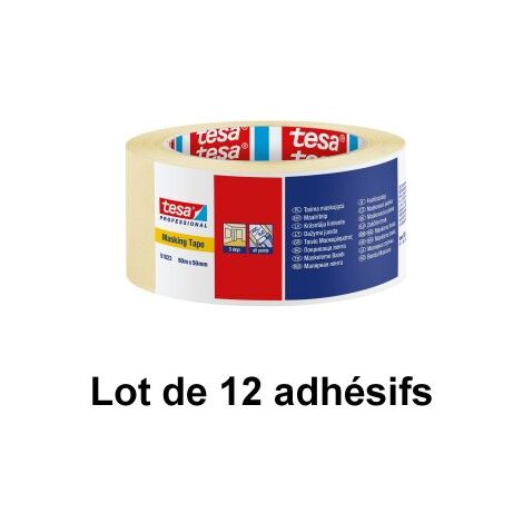 Tesa – Ruban de masquage 50 mm x 50 m – Lot de 12 – Masse adhésive caoutchouc naturel pour fixation et marquage – Usage standard