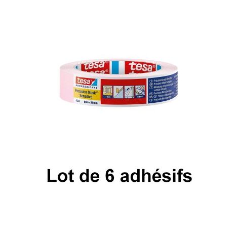 Tesa – Ruban de masquage de précision 25 mm x 50 m – Lot de 6 adhésifs pour surfaces sensibles – Faible adhésivité pour peinture délicate