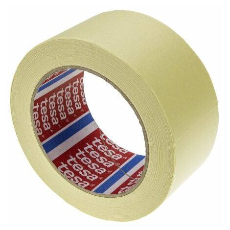 Tesa – Ruban de masquage papier 50mm x 50m – Jaune – Excellente adhérence jusqu'à 70°C – Pour métal, verre et surfaces chromées