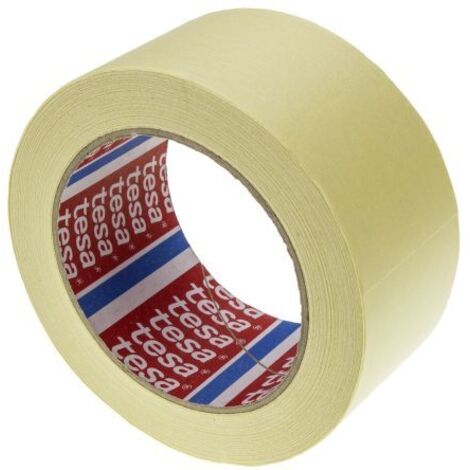 Tesa – Ruban de masquage papier 50mm x 50m – Jaune – Excellente adhérence jusqu'à 70°C – Pour métal, verre et surfaces chromées