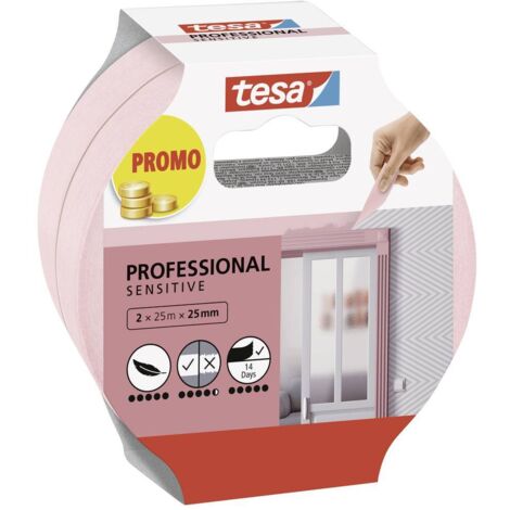 Tesa – Ruban de masquage rose 562670000001 – 50 m x 25 mm – Amovible jusqu'à 7 jours – Pour surfaces sensibles - MM 2 PC