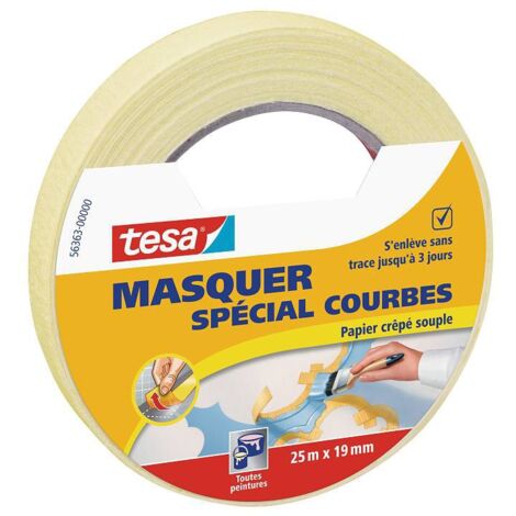 Tesa – Ruban de masquage courbes 25m x 19mm – Adhésion extra-forte – Retrait sans trace jusqu'à 3 jours – Compatible toutes peintures