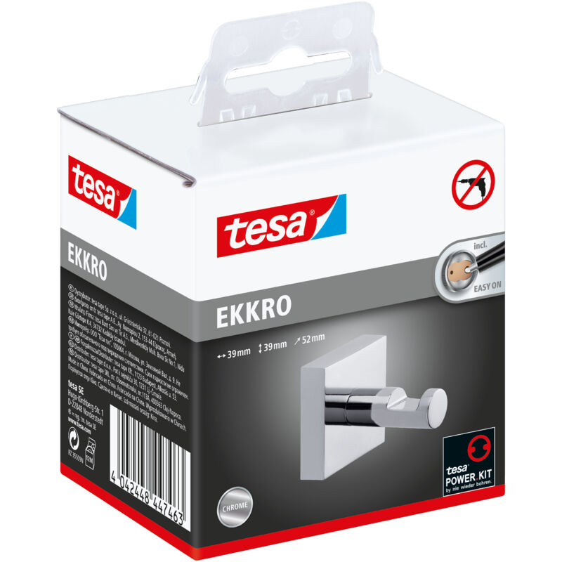 Tesa - Ekkro Crochet serviettes, finition brillante métal chromé, adhésif, 39mm x 39mm x 52mm