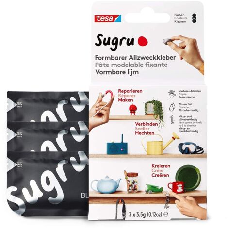 tesa Sugru Colla Multiuso Modellabile, Pasta adesiva versatile, per Decorare, Incollare, Riparare e per Creazioni Fai da Te, Confezione da 3 x 3.5 g, Nero