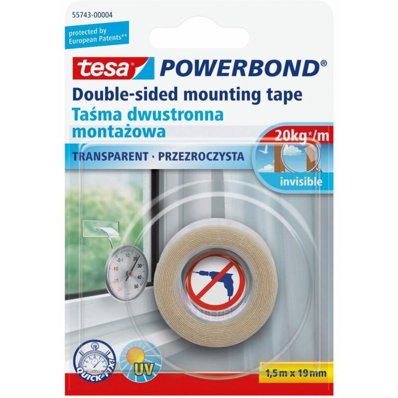 Tesa taśma dwustronna powerbond 1,5m x 19mm przezroczysta