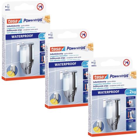 tesa tesa Powerstrips ® Waterproof strips LARGE en lot de 3 bandes adhésives double face résistantes à l'eau pour cuisine salle de bain, capacité D024412