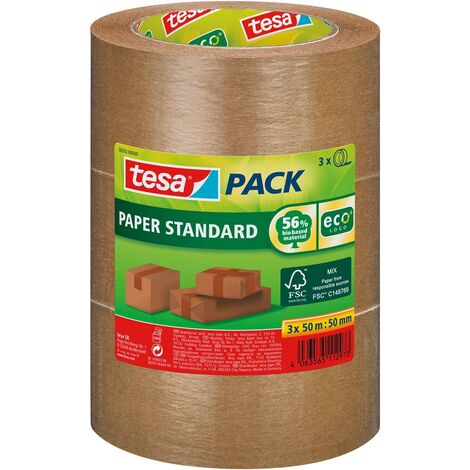 Tesa tesapack Paper Standard - Nastro ecologico per imballaggi in carta, 56% materiale a base biologica - Efficiente e riciclabile - Marrone - 3x 50 m x 50 mm