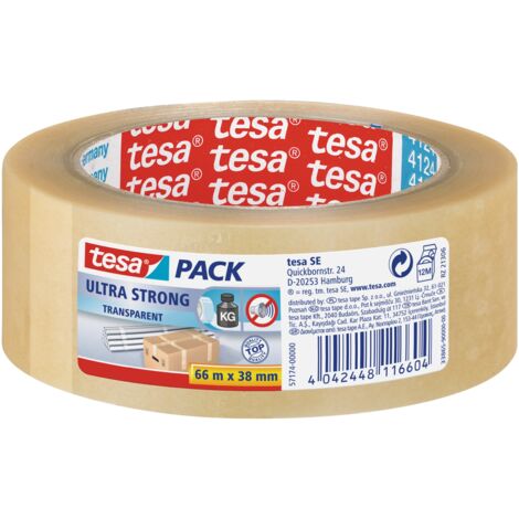 Tesa tesapack Ultra Forte, Nastro Adesivo d'Imballaggio in PVC Solido e Sicuro, Transparent, 66 m x 38 mm