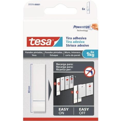 EHS Tesa Tiras adhesivas doble cara para yeso y pared pintada Soporte carga 1 kg Paq 6 Unid Blanco