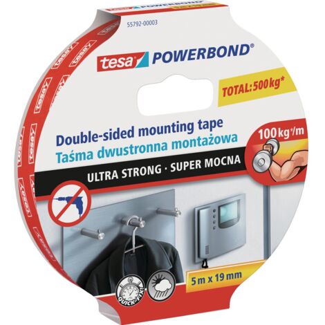 tesa UK Powerbond - Nastro biadesivo in schiuma ultra resistente, 5 m x 19 mm