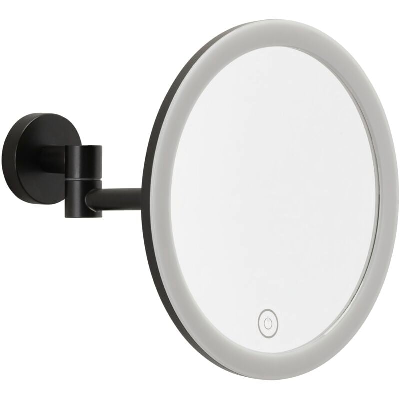 Visioon led (Noir) Miroir cosmétique, éclairage variable, tactile, grossissement 5x, bras articulé, sans perçage - Tesa