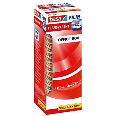 Tesafilm Nastro Adesivo Trasparente - Resistente All'Invecchiamento e Allo Strappo - Rotoli di Biadesivo con Elevata Adesività, 33 m x 15 mm - Confezione da 10 Rotoli