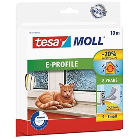 tesamoll E-Profile Seal - Gomma Sigillante per l'Isolamento degli Spazi tra Porte e Finestre - Bianco - 10 m x 9 mm x 4 mm