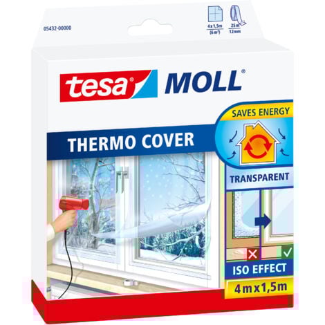 tesamoll Film isolant pour fenêtres Thermo Cover - film isolant transparent pour l'isolation thermique des fenêtres - avec solution adhésive pratique - 4 m x 1,5 m