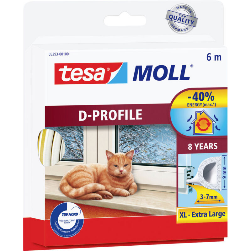 Tesa - D-profil 05393-00100-01 Dichtband Moll® Weiß (l X B) 6 M X 9 Mm 6 M