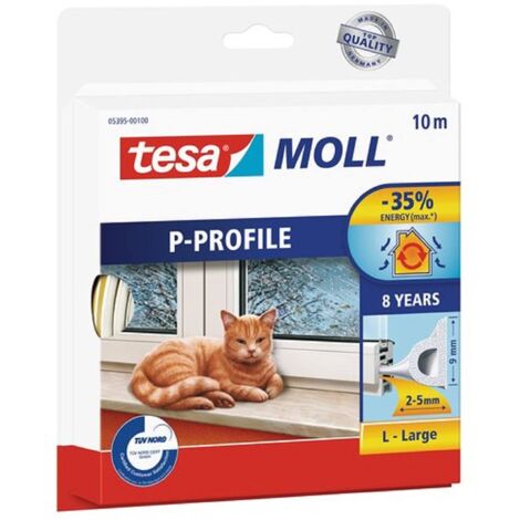 tesamoll P-Profile Seal - Gomma Sigillante per l'Isolamento degli Spazi tra Porte e Finestre - Bianco - 10 m x 9 mm x 5,5 mm