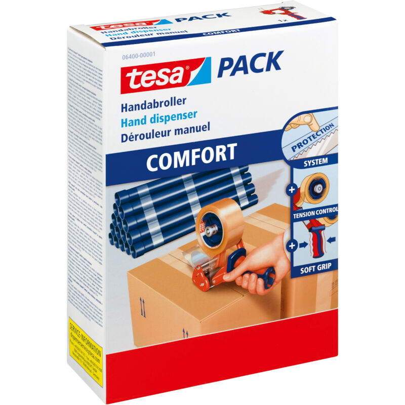 Tesa - 6400 distributeur manuel de ruban d'emballage comfort - Dévidoir robuste et de haute qualité pour rubans à colis - qualité professionnelle
