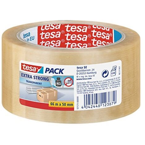tesapack® Extra Strong Nastro da Imballaggio Extra Forte in PVC, 66m x 50mm, Trasparente