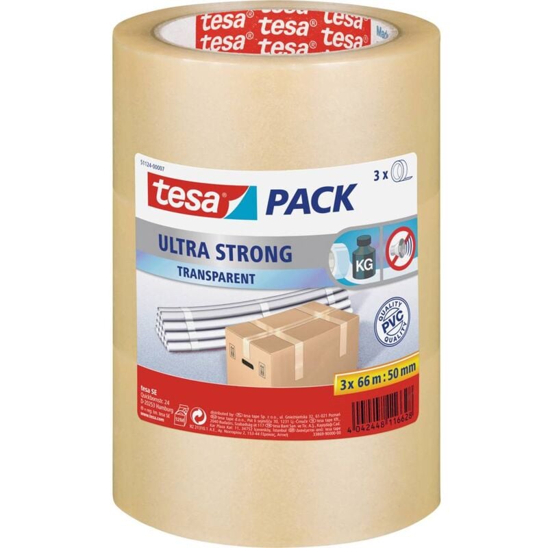 Image of Ultra strong 51124-00007-01 Nastro da imballo pack® Trasparente (l x l) 66 m x 50 mm 3 pz. - Tesa