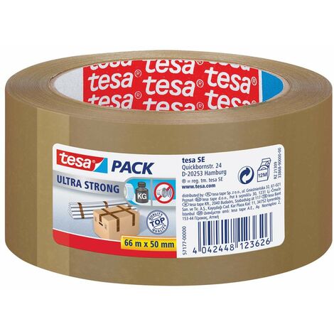 tesapack Ultra Forte - Nastro Adesivo d'Imballaggio in PVC Solido e Sicuro - Marrone - 66 m x 50 mm