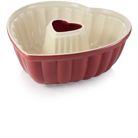 Tescoma - 622212, Delìcia, Tortiere, Stampo Ciambella a Forma di Cuore, Ceramica, Lavabile in Lavastoviglie, Rosso e Bianco