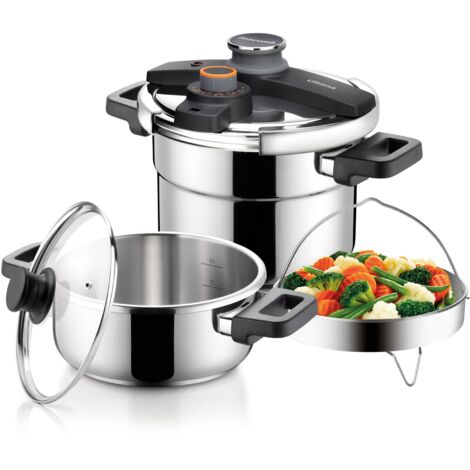 Tescoma 702768 Set 2 Pentole a Pressione 4 e 6 Litri, Acciaio Inossidabile, 22 cm, 2 unità