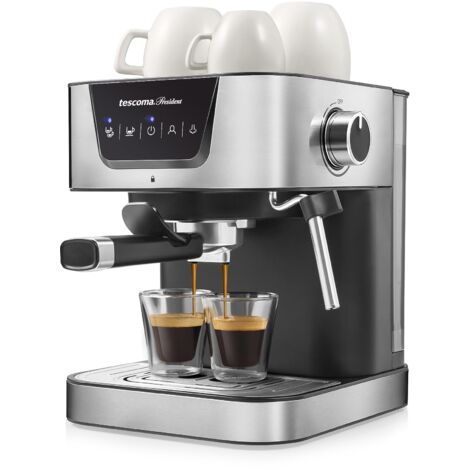 Tescoma 909010 Macchina da caffè espresso manuale 19 bar, con lancia vapore, braccio a doppia uscita, piano scaldatazze, linea President