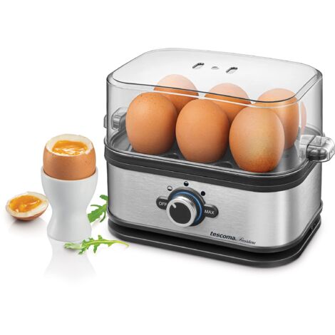 Tescoma 909100 Cuociuova elettrico per 6 uova, 3 programmi di cottura, acciaio inossidabile, linea President