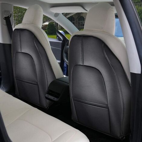 Tesla Model 3/Y/S/X 2er-Pack Leder-Rückenlehnenschutz für Kinder – zusätzlicher Organizer – taschensicher – wasser- und kratzfest – Schwarz