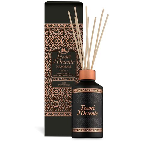 Tesori d'Oriente - Diffusore Hammam, Profumatore per Ambienti con Bastoncini, con Oli Essenziali dalle Note di Gelsomino e Fiori d'Arancio, Deodorante Casa, 200ml