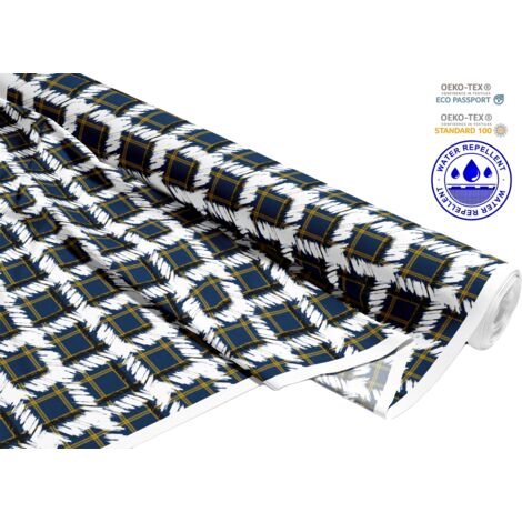 TESSUTI DECORATIVI PER ESTERNI OXFORD - Motivo a quadri bianco e blu navy I DR124