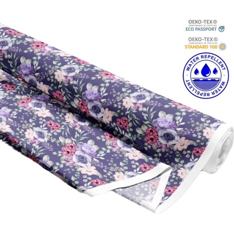TESSUTI DECORATIVI PER ESTERNI OXFORD - Motivo bouquet pastello su viola I DR273