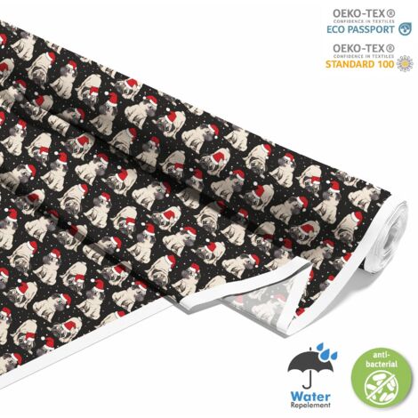 TESSUTI DECORATIVI PER ESTERNI OXFORD - Motivo Carlini con cappelli di Babbo Natale