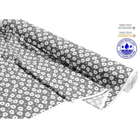 TESSUTI DECORATIVI PER ESTERNI OXFORD - Motivo fiori bianchi su grigio I DR128