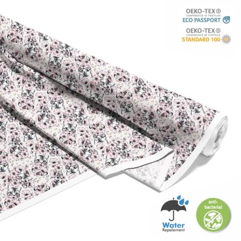 TESSUTI DECORATIVI PER ESTERNI OXFORD - Motivo fiori con gatto I DX708