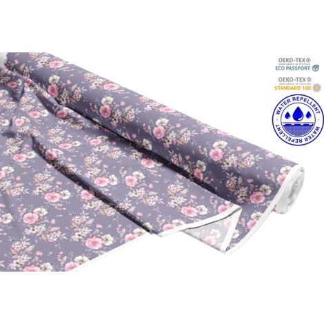 TESSUTI DECORATIVI PER ESTERNI OXFORD - Motivo fiori e farfalle su viola I DR061