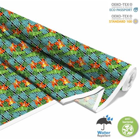 TESSUTI DECORATIVI PER ESTERNI OXFORD - Motivo fiori e foglie sulle strisce