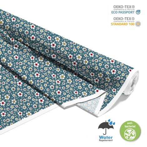 TESSUTI DECORATIVI PER ESTERNI OXFORD - Motivo fiori su blu