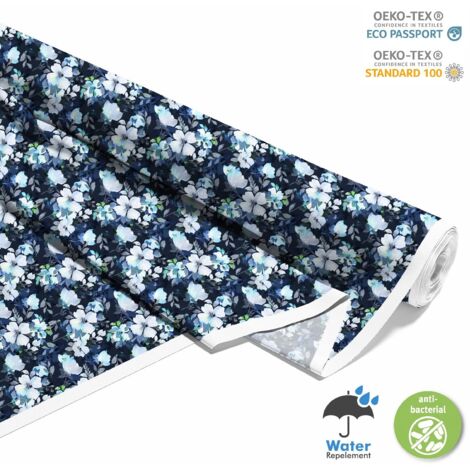 TESSUTI DECORATIVI PER ESTERNI OXFORD - Motivo fiori su sfondo blu I DX175