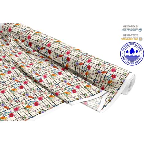 TESSUTI DECORATIVI PER ESTERNI OXFORD - Motivo floreale su quadretti I DR053