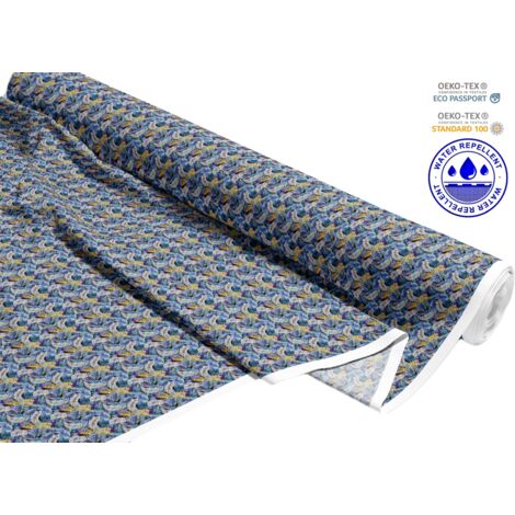 TESSUTI DECORATIVI PER ESTERNI OXFORD - Motivo foglie blu I DR132