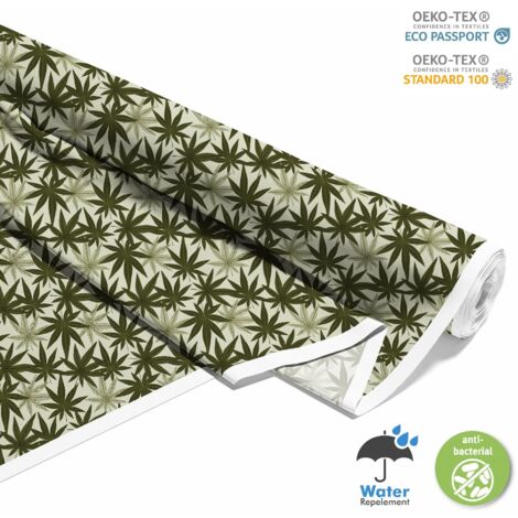 TESSUTI DECORATIVI PER ESTERNI OXFORD - Motivo foglie di cannabis verdi