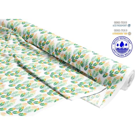 TESSUTI DECORATIVI PER ESTERNI OXFORD - Motivo foglie dipinte su bianco I DR200