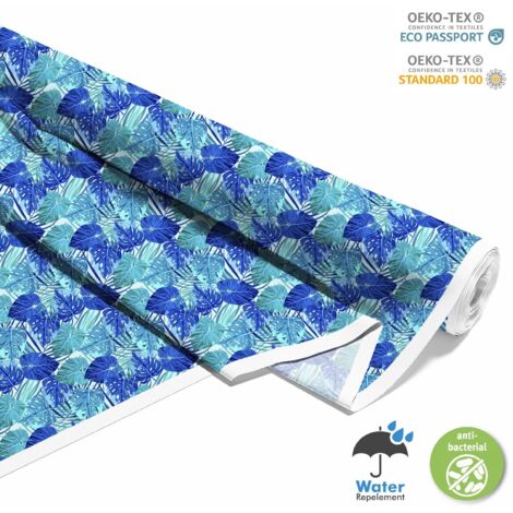 TESSUTI DECORATIVI PER ESTERNI OXFORD - Motivo foglie tropicali blu I DX187