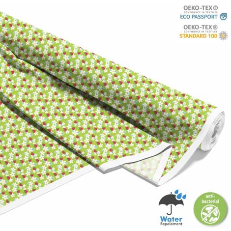 TESSUTI DECORATIVI PER ESTERNI OXFORD - Motivo fragole e fiori su verde I DX471