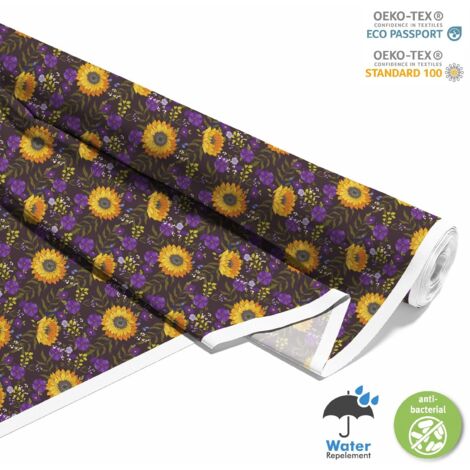 TESSUTI DECORATIVI PER ESTERNI OXFORD - Motivo girasoli e fiori viola I DX556