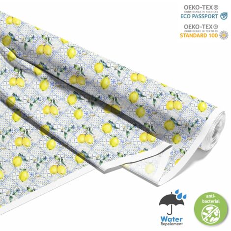 TESSUTI DECORATIVI PER ESTERNI OXFORD - Motivo limone su ornamento blu