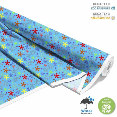 TESSUTI DECORATIVI PER ESTERNI OXFORD - Motivo macchie colorate su blu